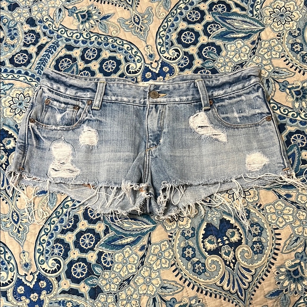 Abercrombie & Fitch Blue Jean Shorts Distressed Frayed Hem